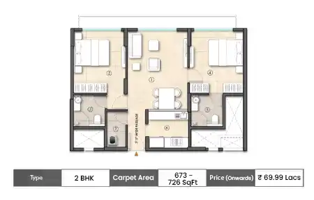 2 BHK 1154 SqFt floor plan