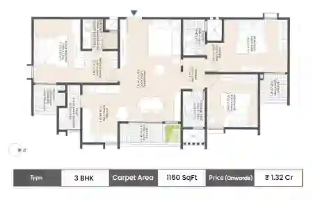 3 BHK 1359 to 1393 SqFt floor plan